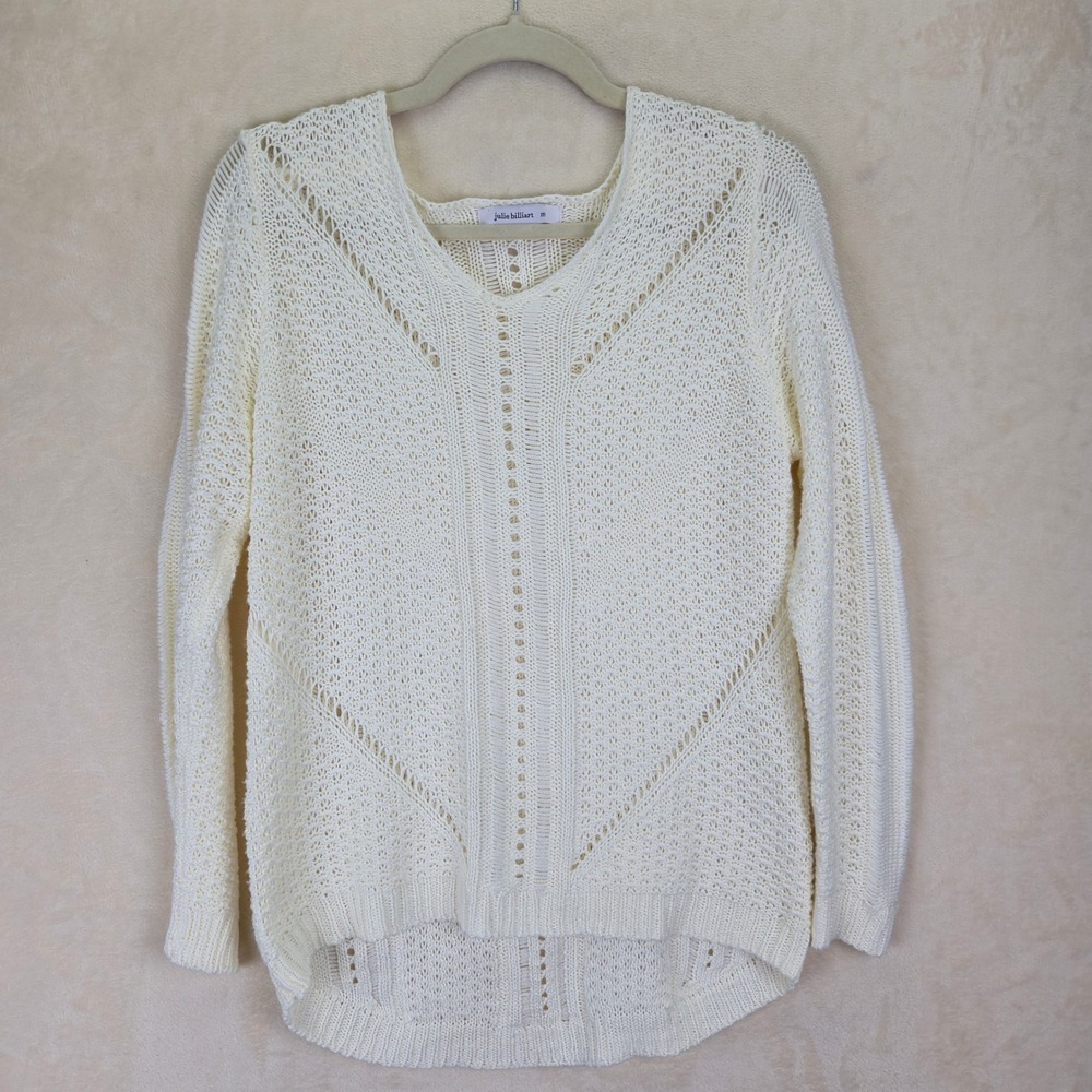 Julie Biilliart Womens Open Knit Crochet Sweater Medium‎ Cream Ivory Cottagecore
